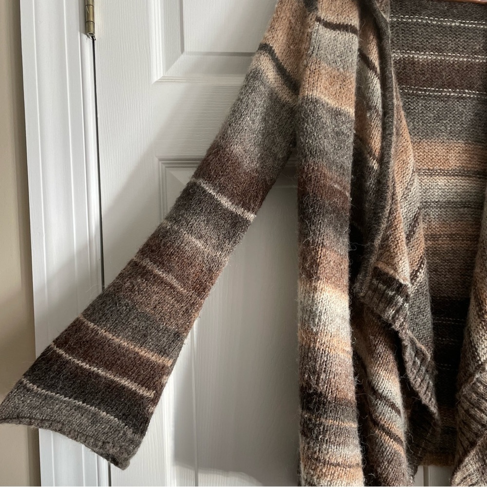 Michael Kors Open-Front Hooded Cardigan Sweater Brown Tan Cream Earth Tones S - Picture 3 of 10